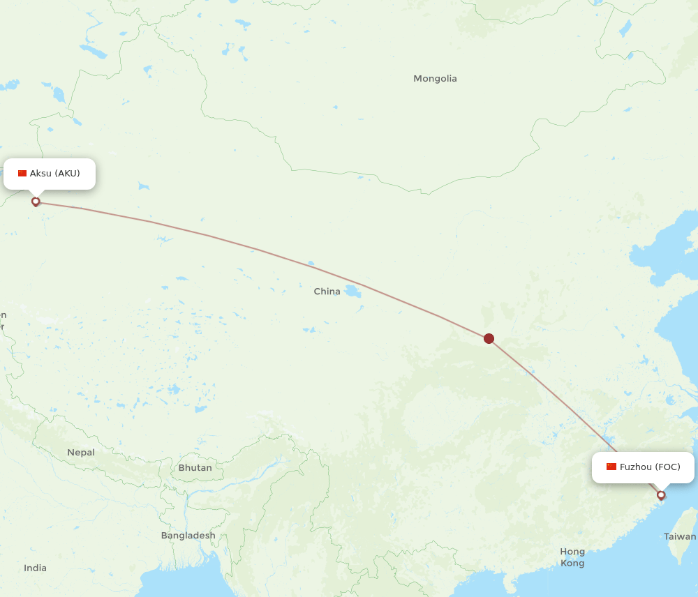 FOC to AKU flights and routes map