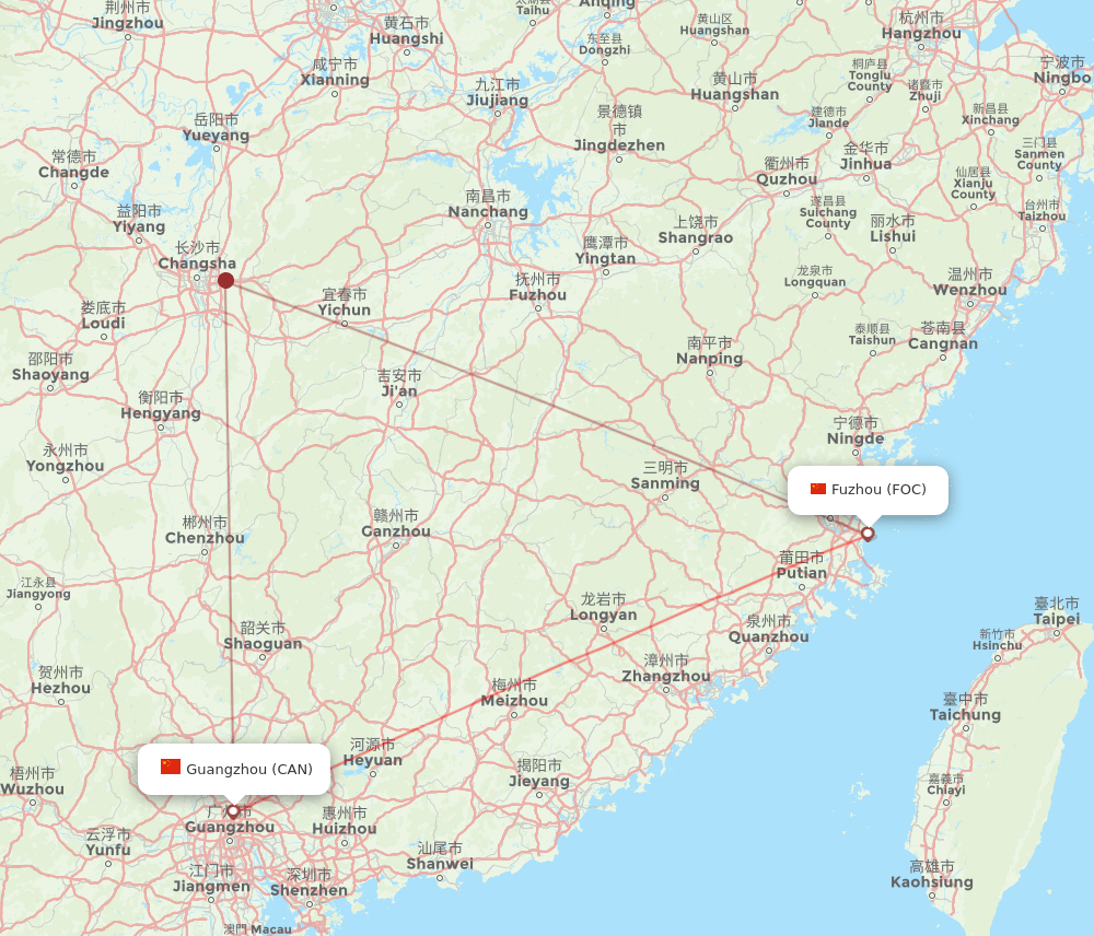 FOC to CAN flights and routes map