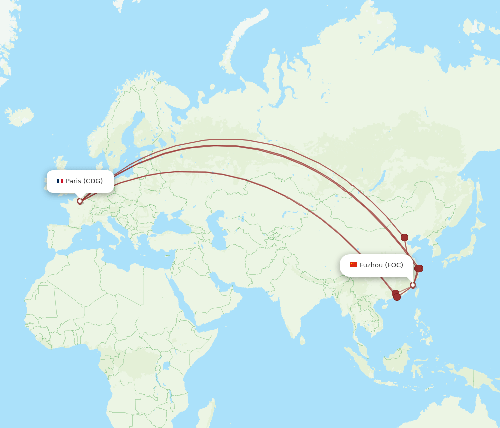 FOC-CDG flight routes