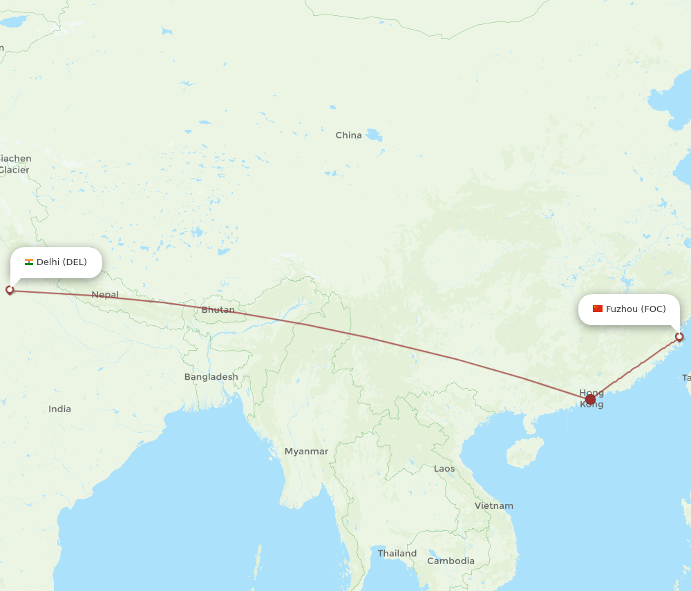 FOC-DEL flight routes