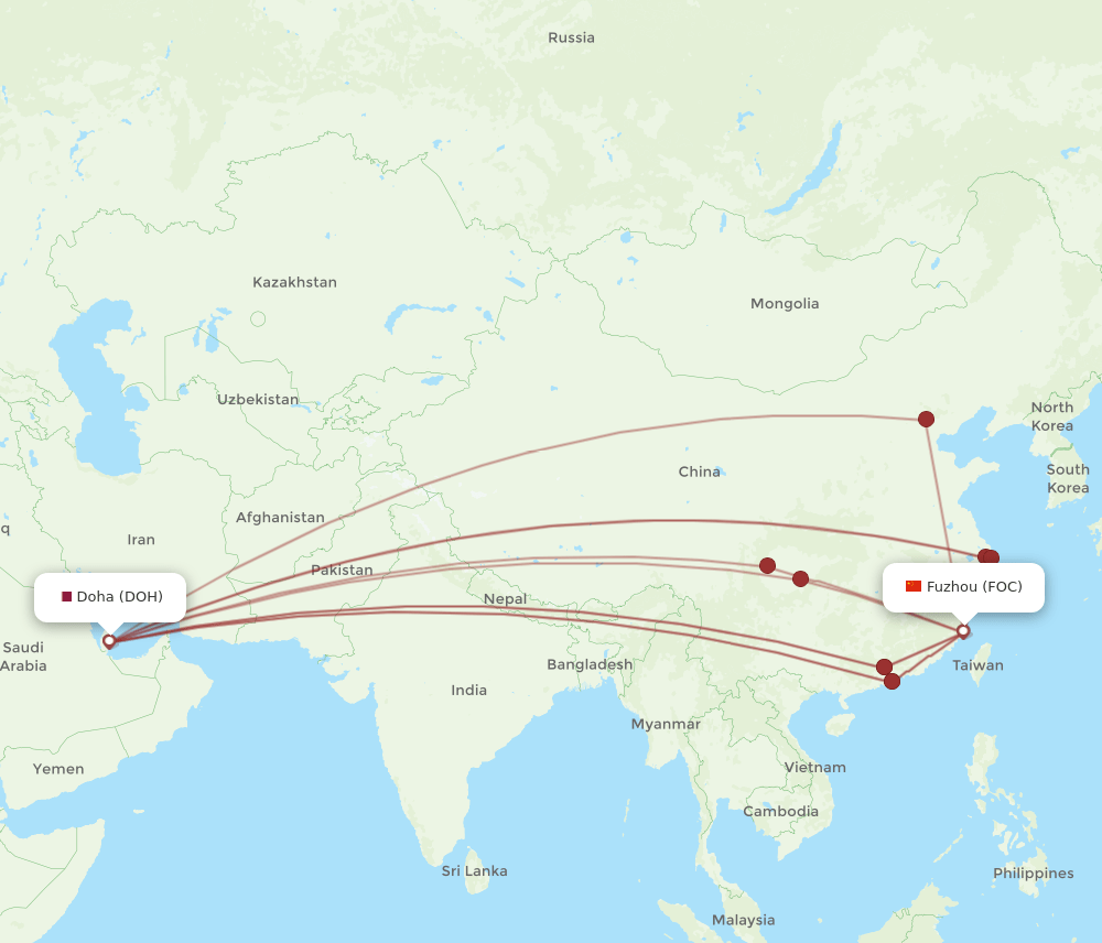 FOC-DOH flight routes