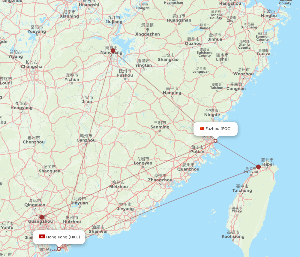 FOC-HKG flight routes