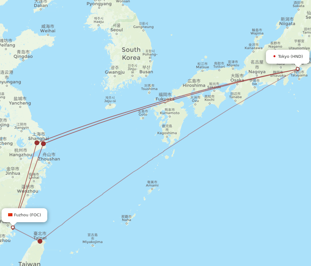 FOC-HND flight routes
