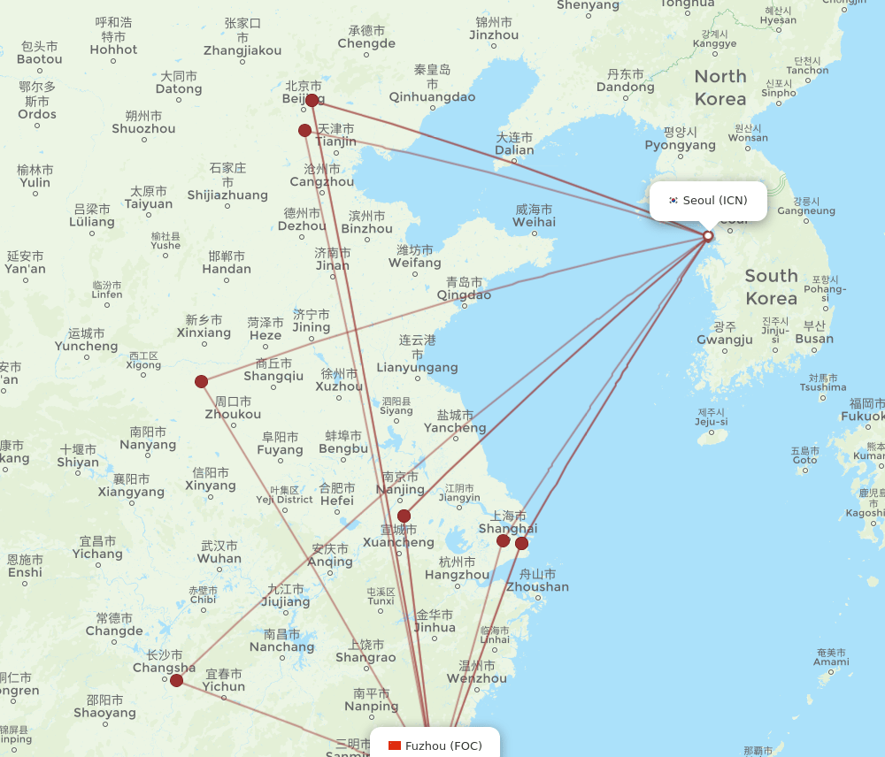 FOC-ICN flight routes