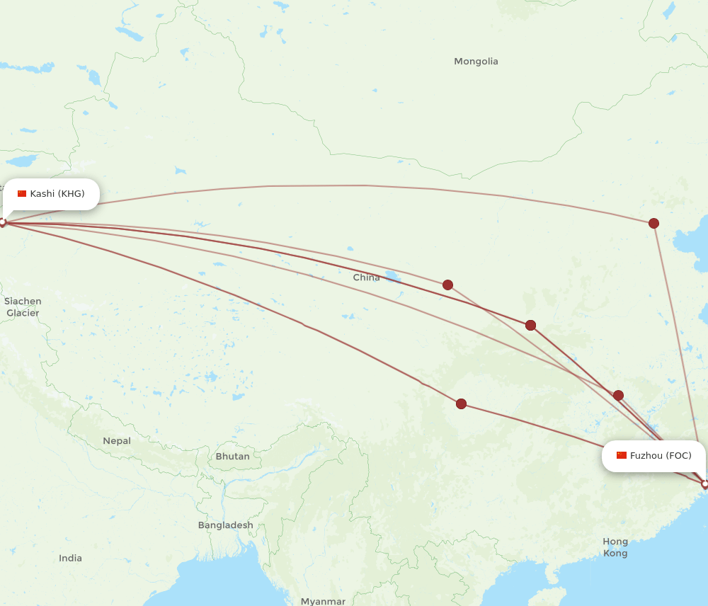 FOC-KHG flight routes