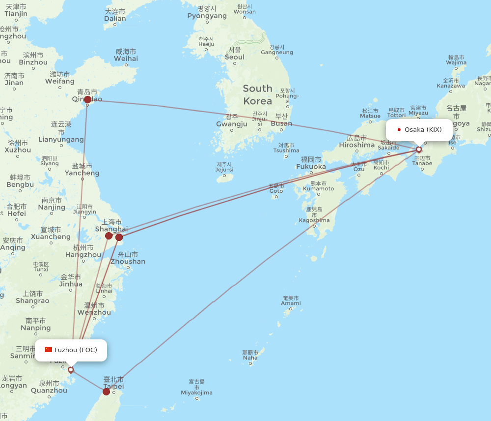FOC-KIX flight routes