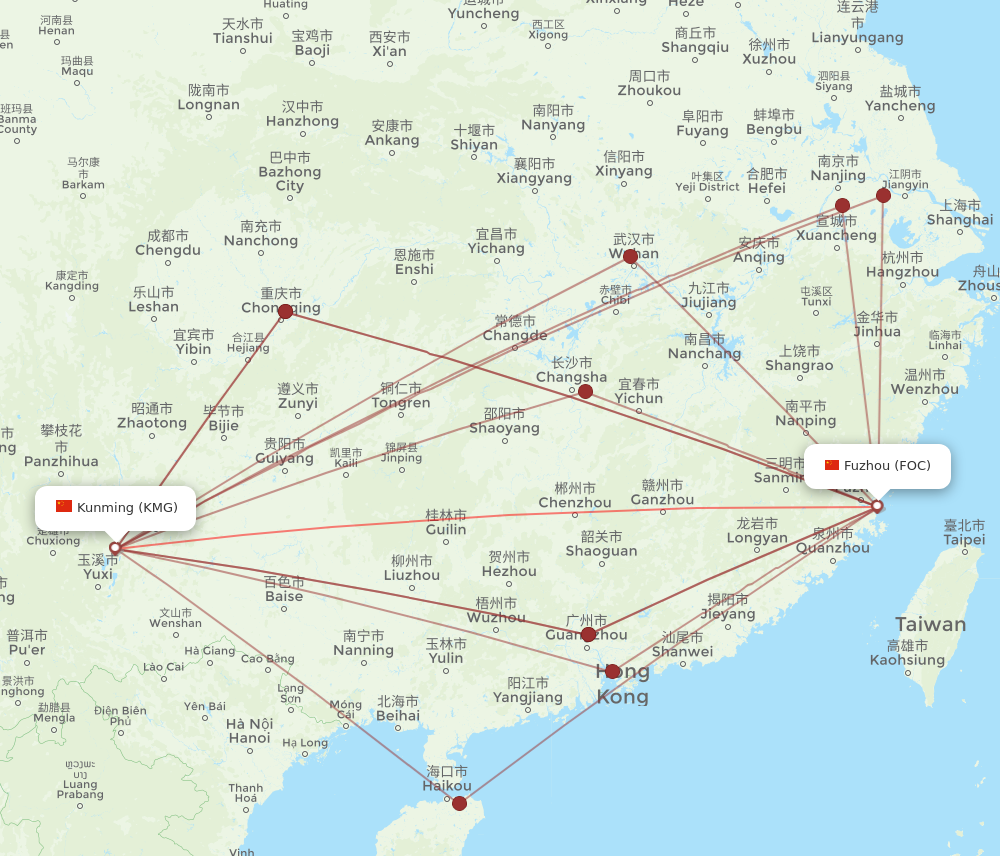 FOC to KMG flights and routes map