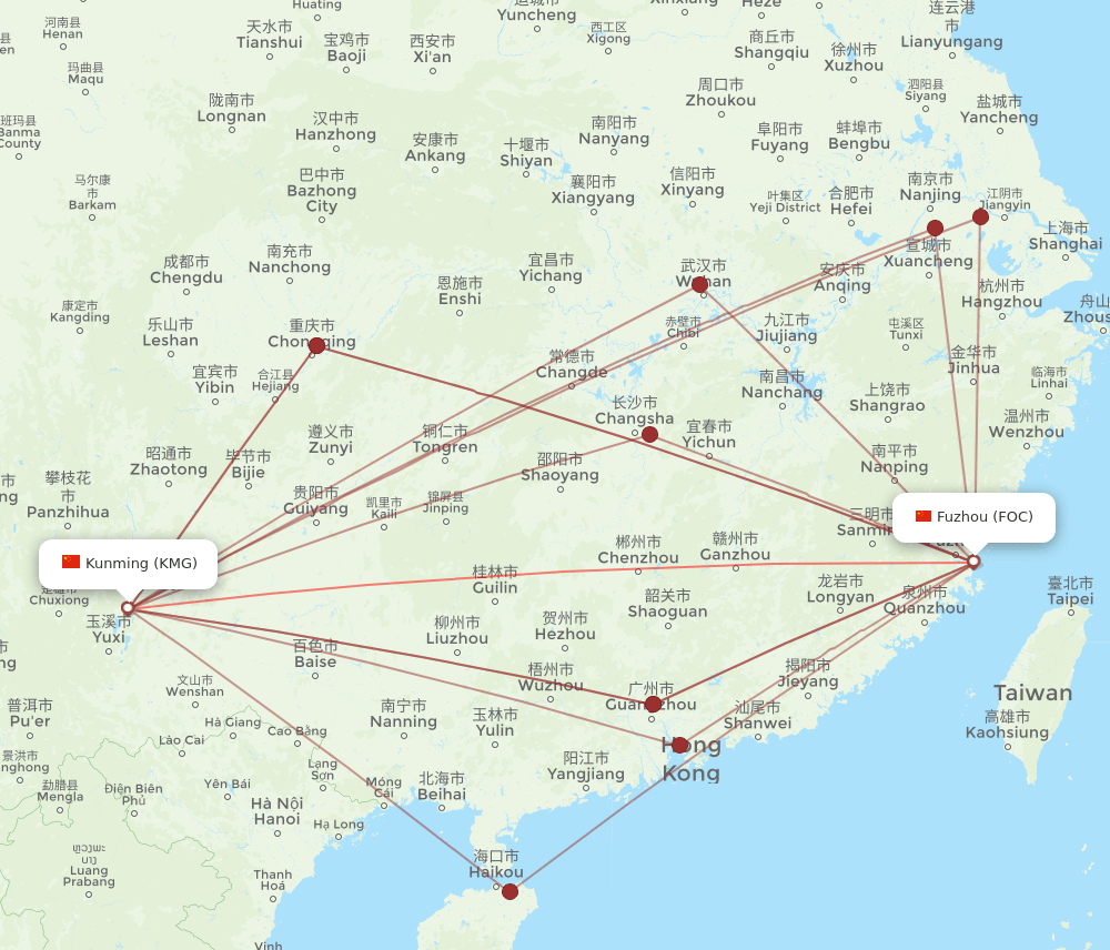 FOC-KMG flight routes