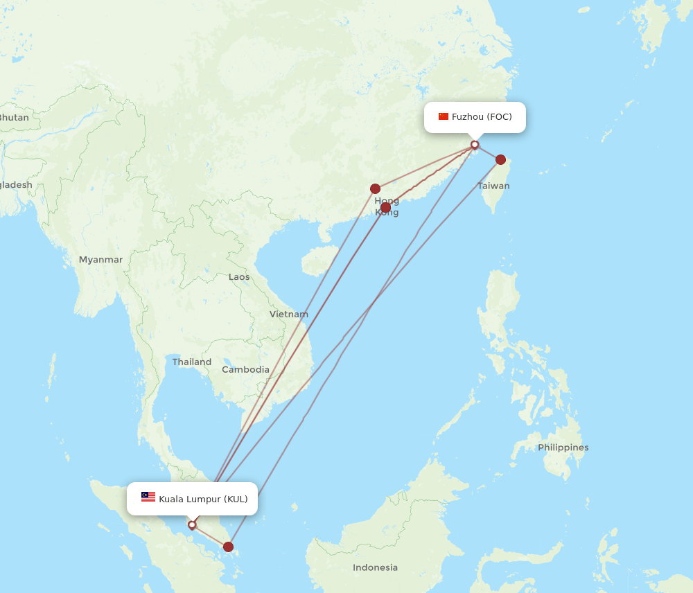 FOC-KUL flight routes