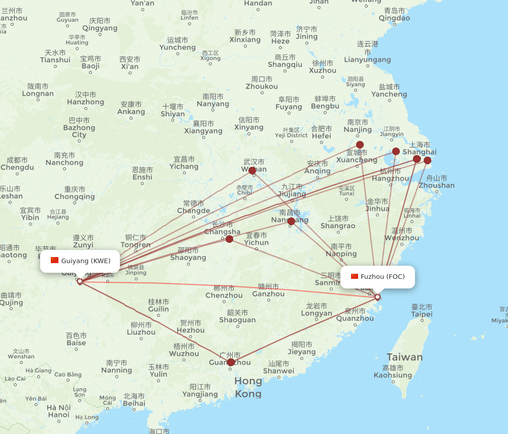 FOC to KWE flights and routes map
