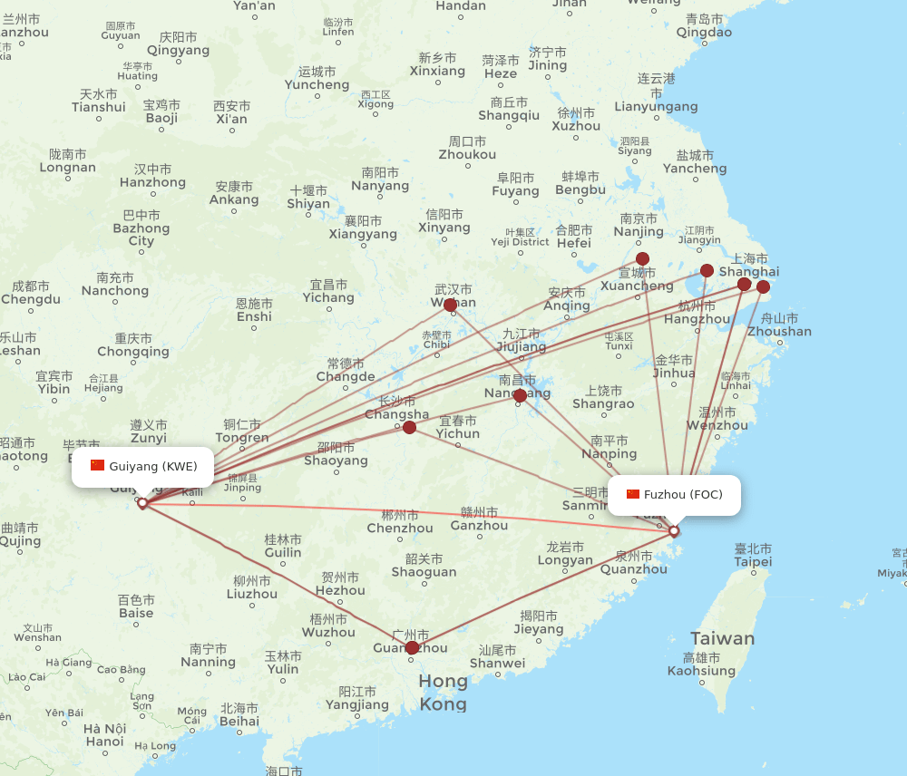 FOC to KWE flights and routes map