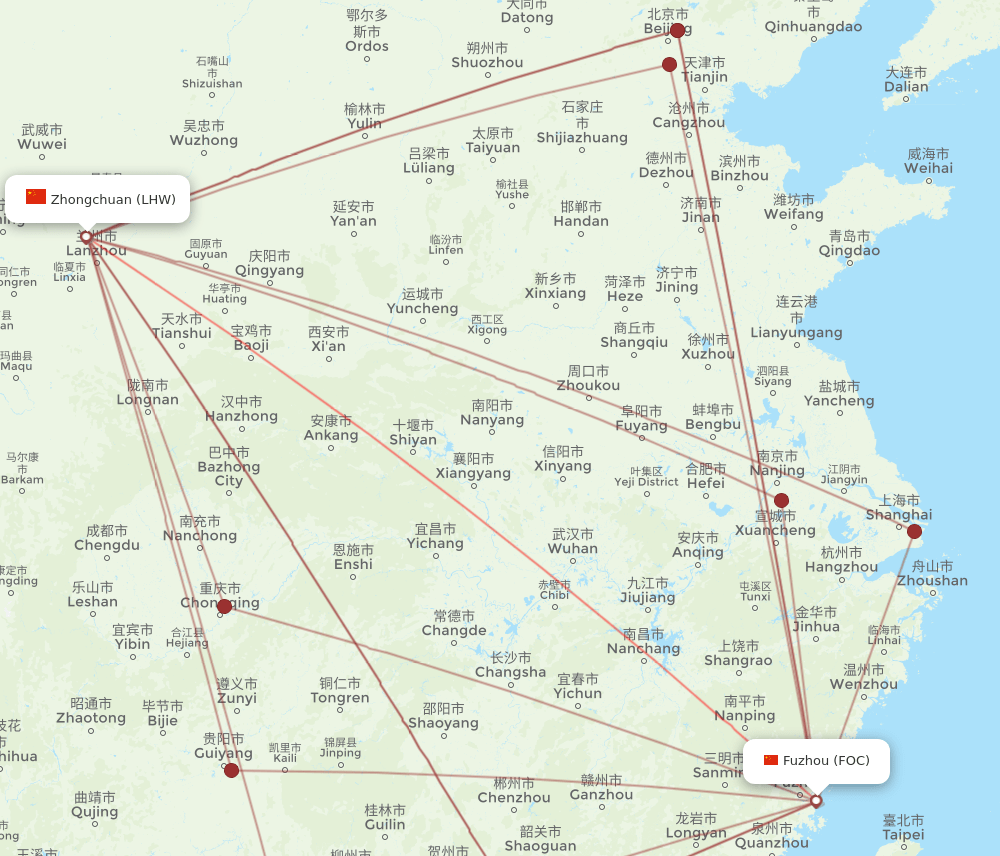 FOC-LHW flight routes