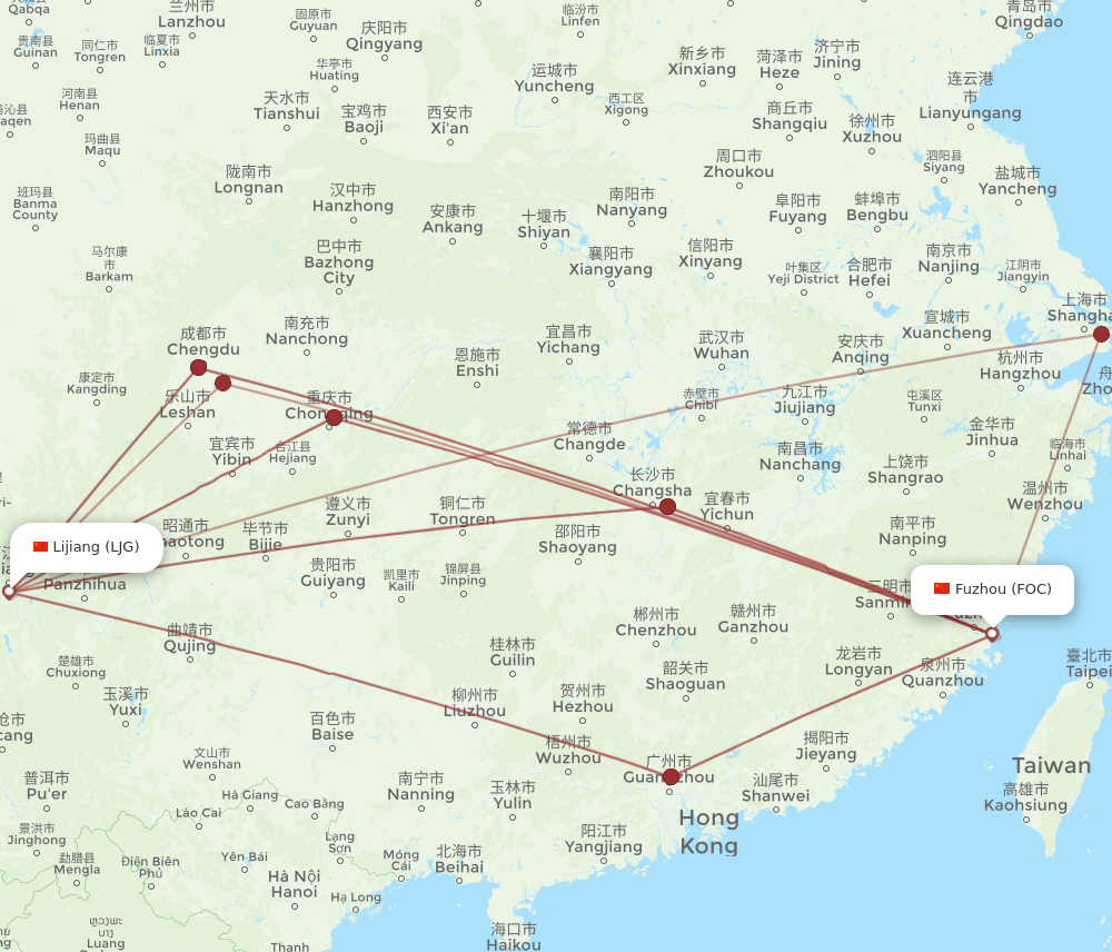 FOC to LJG flights and routes map