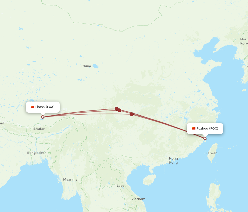 FOC to LXA flights and routes map