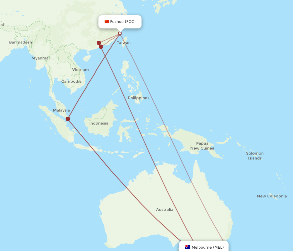 FOC-MEL flight routes
