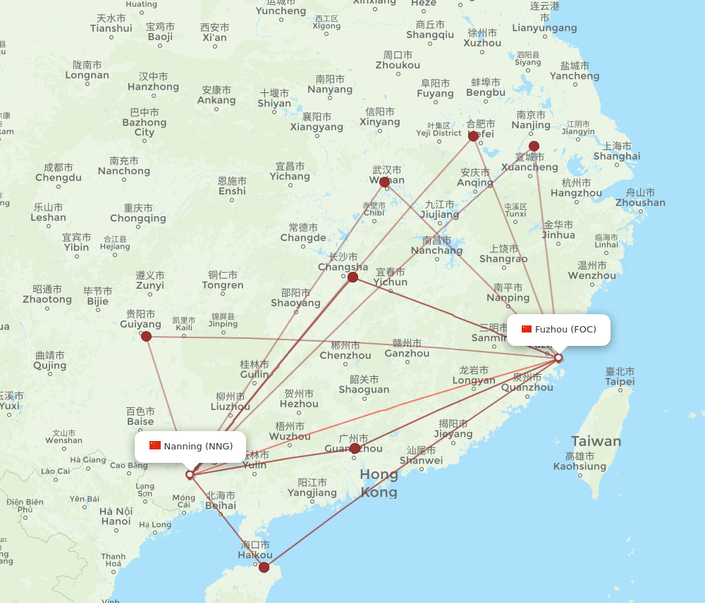 FOC to NNG flights and routes map