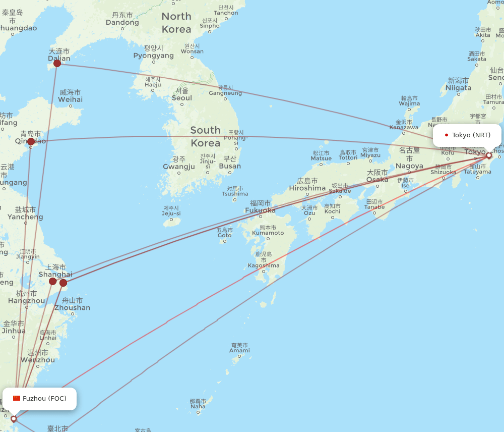 FOC to NRT flights and routes map