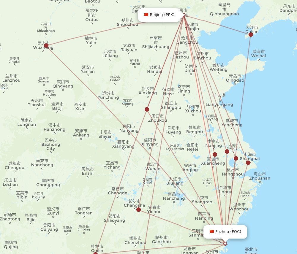 FOC to PEK flights and routes map