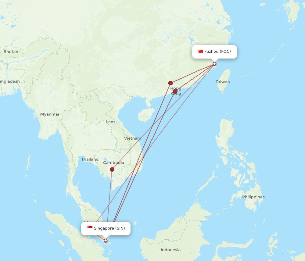 FOC to SIN flights and routes map