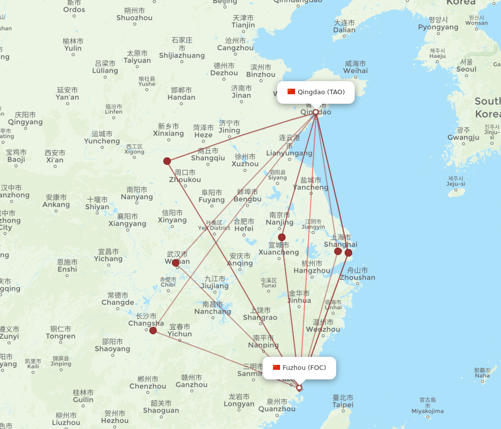 FOC to TAO flights and routes map