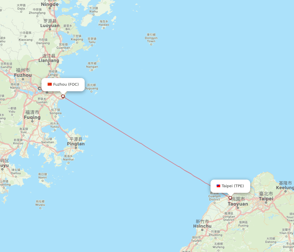 Fuzhou - Taipei route map and flight paths