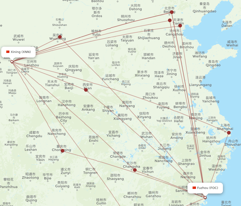 FOC-XNN flight routes