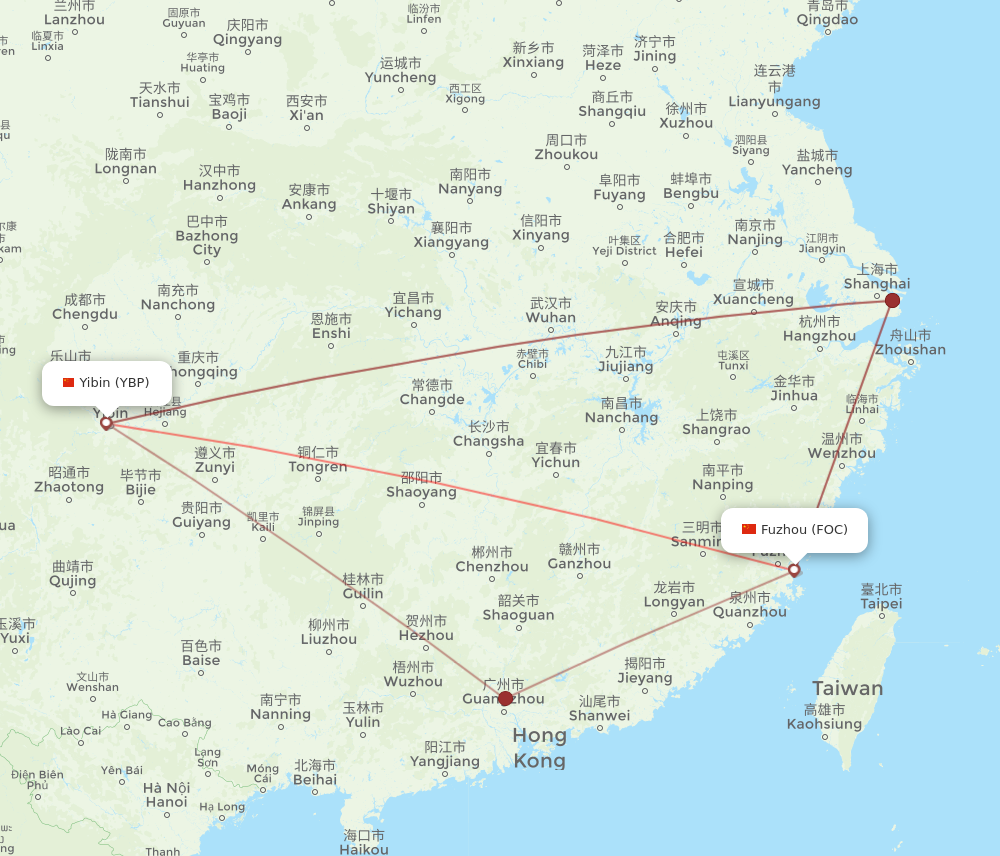 FOC to YBP flights and routes map