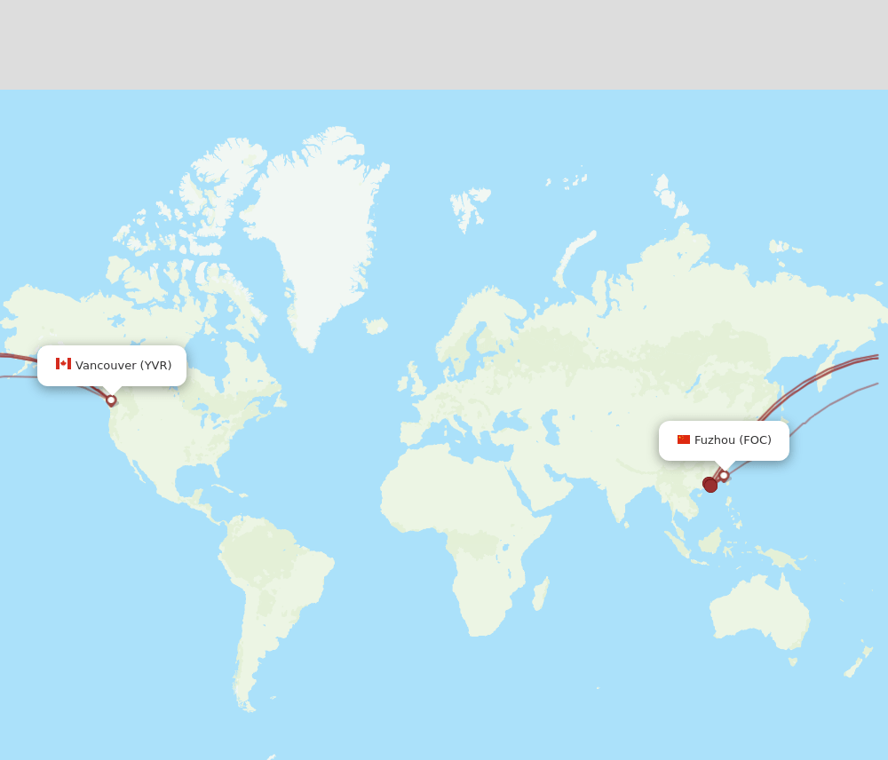 Vancouver - Fuzhou route map and flight paths