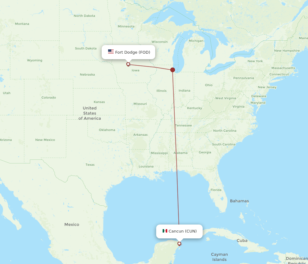 FOD to CUN flights and routes map