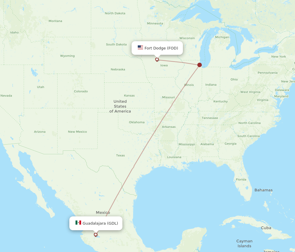 FOD to GDL flights and routes map