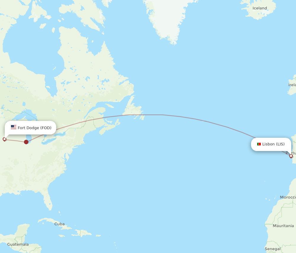 Lisbon - Fort Dodge route map and flight paths
