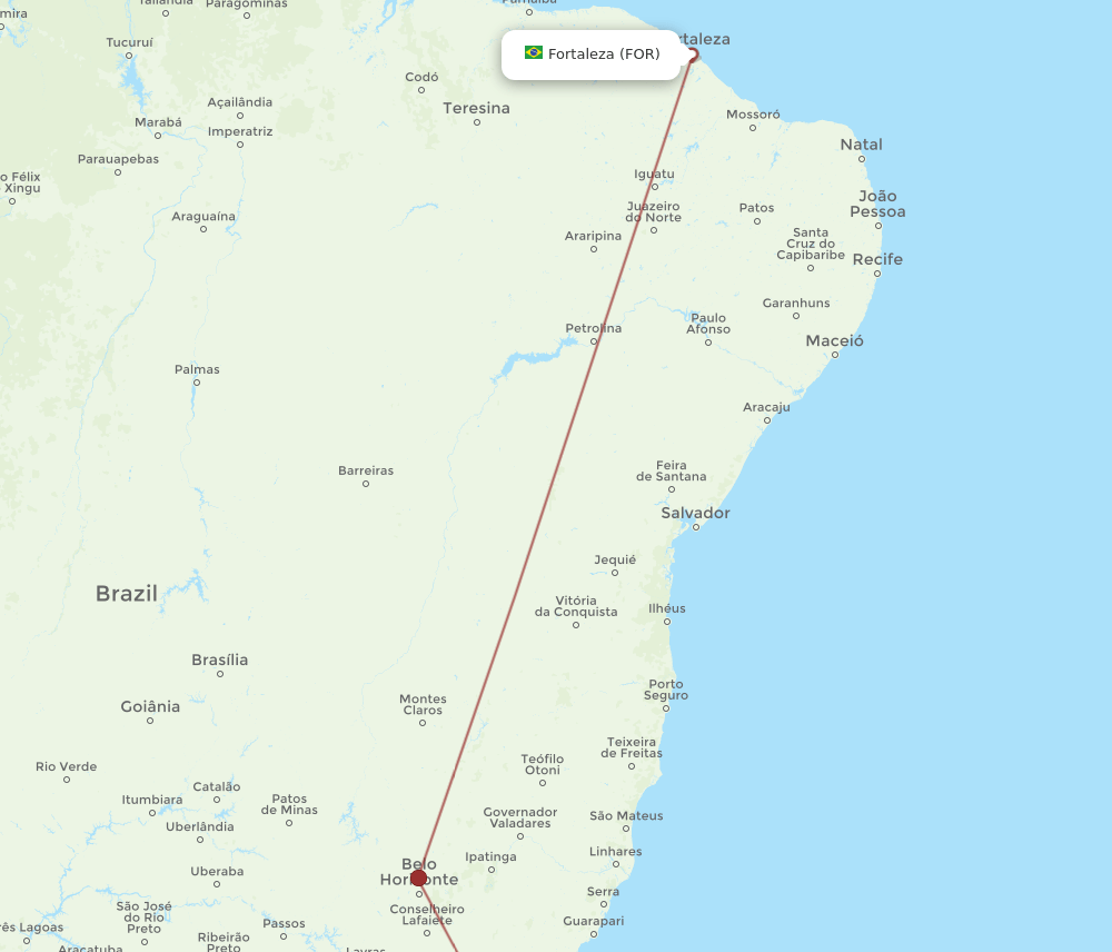 Fortaleza - Cabo Frio route map and flight paths