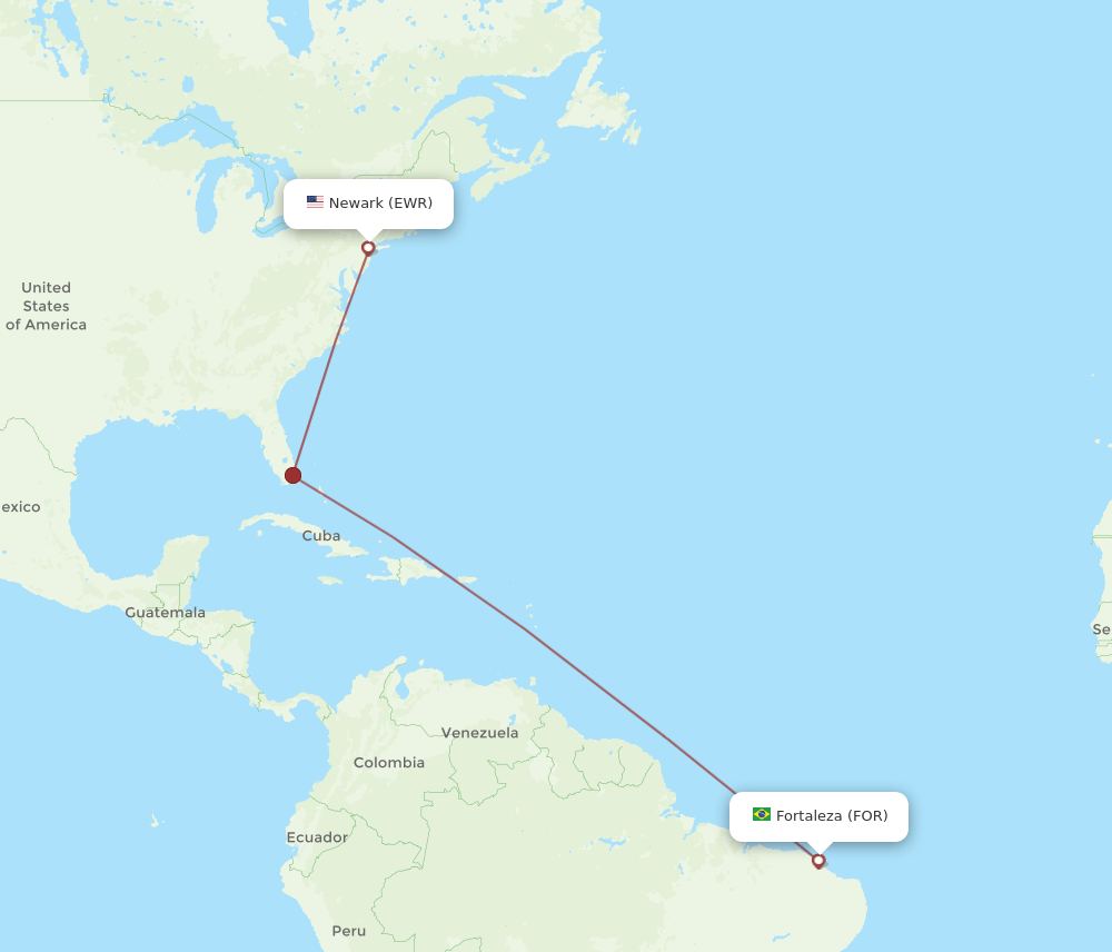 FOR to EWR flights and routes map