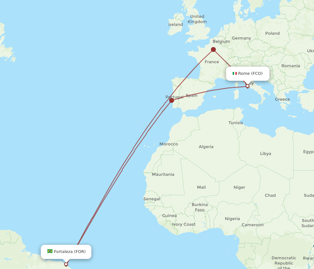 FOR-FCO flight routes