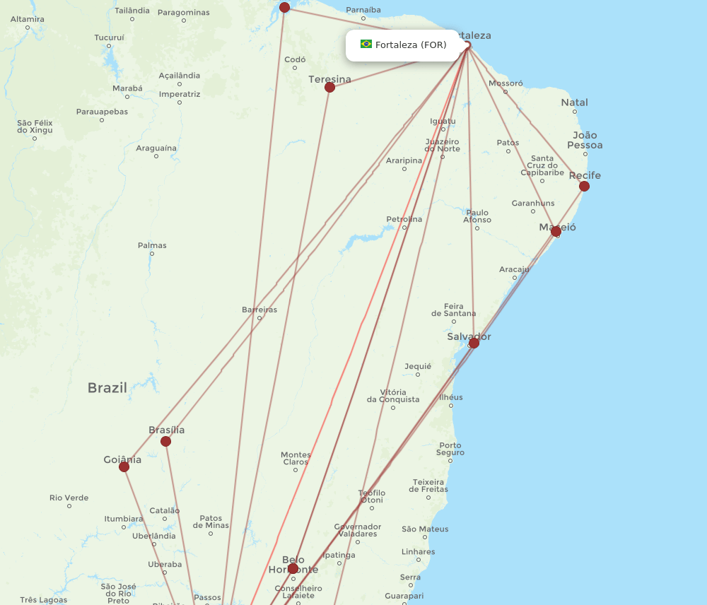 FOR to GRU flights and routes map