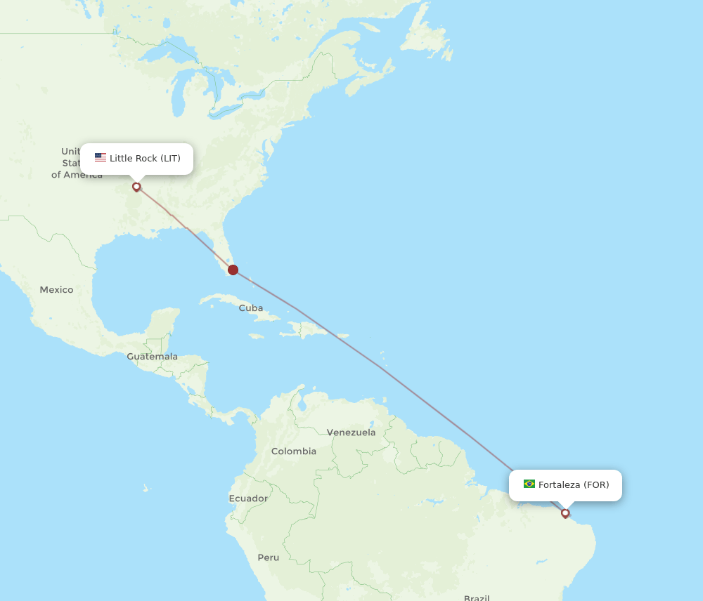 Little Rock - Fortaleza route map and flight paths