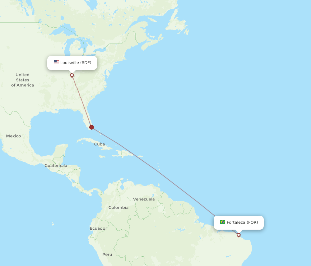 Louisville - Fortaleza route map and flight paths