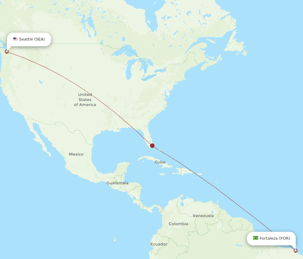 Seattle - Fortaleza route map and flight paths