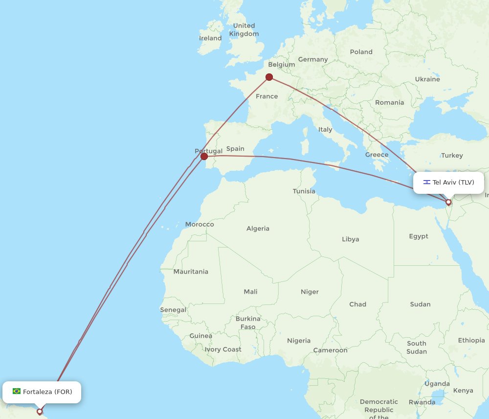 FOR to TLV flights and routes map