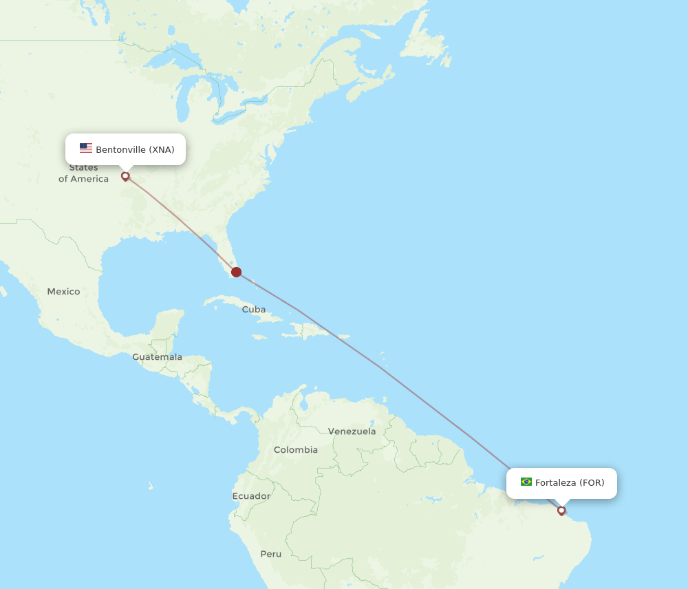 Bentonville - Fortaleza route map and flight paths