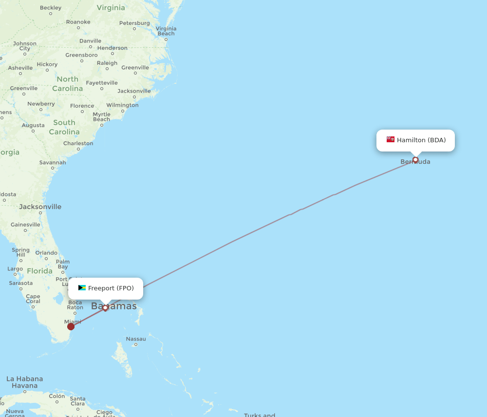 FPO to BDA flights and routes map