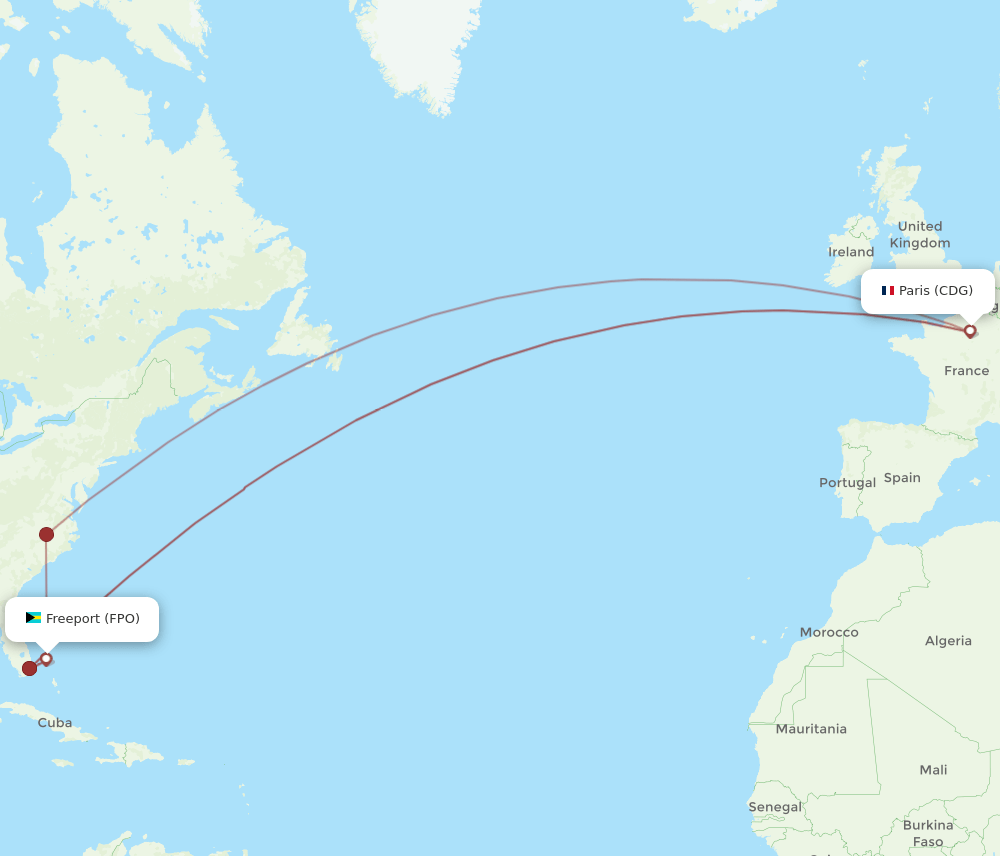 FPO to CDG flights and routes map