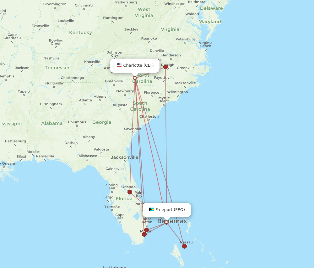 FPO-CLT flight routes