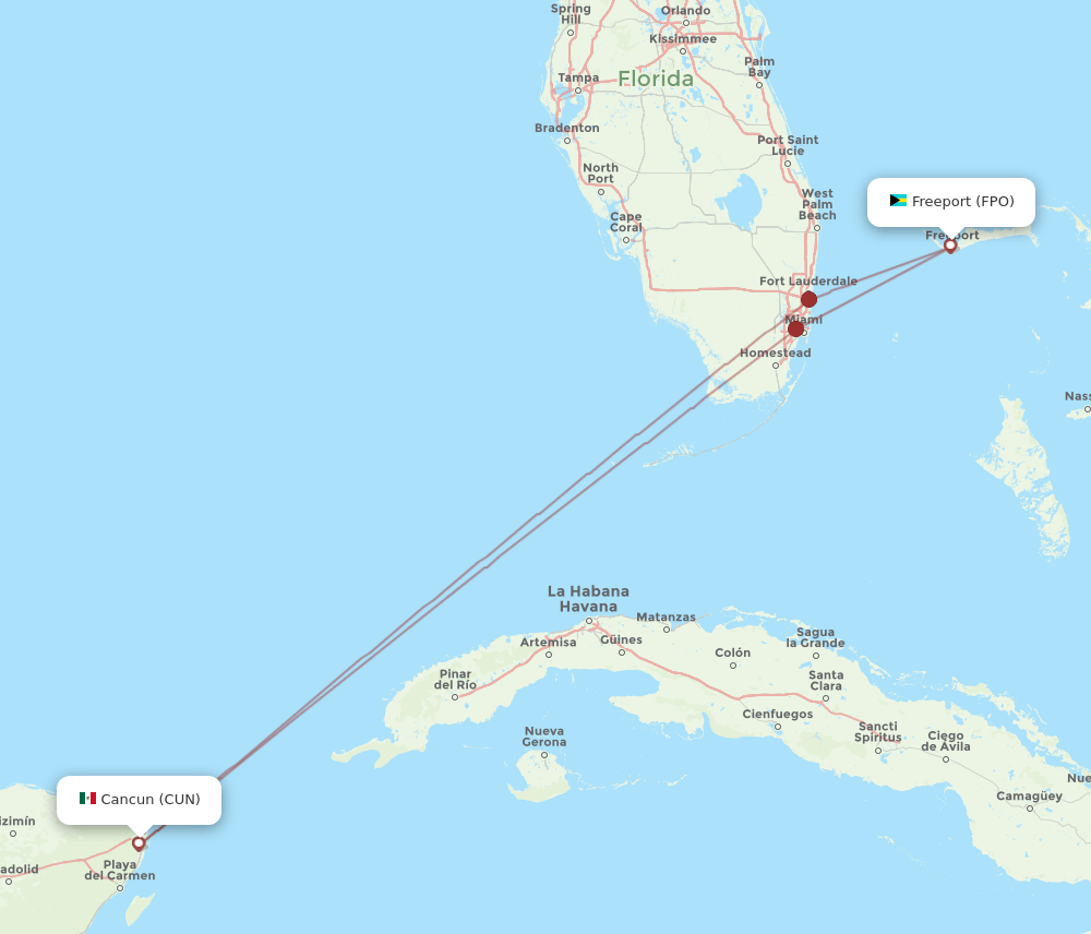 FPO-CUN flight routes