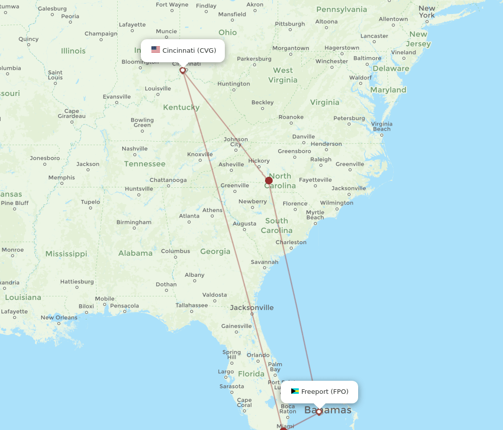 FPO-CVG flight routes