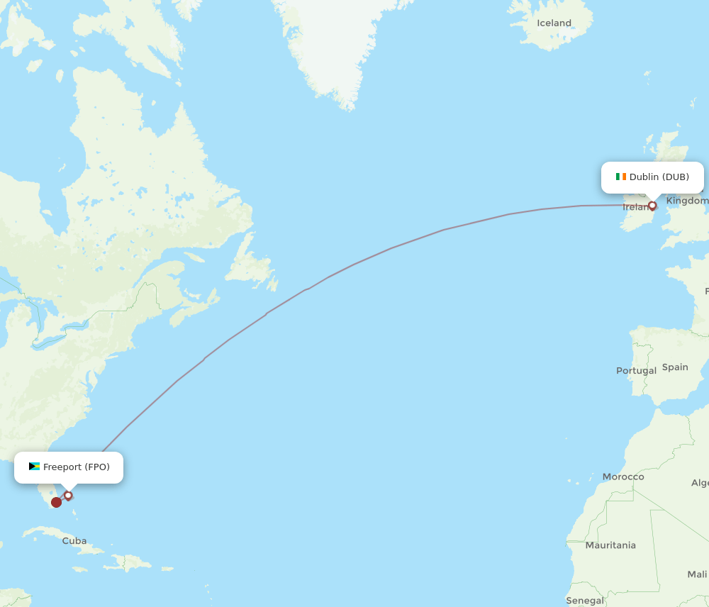 Dublin - Freeport route map and flight paths