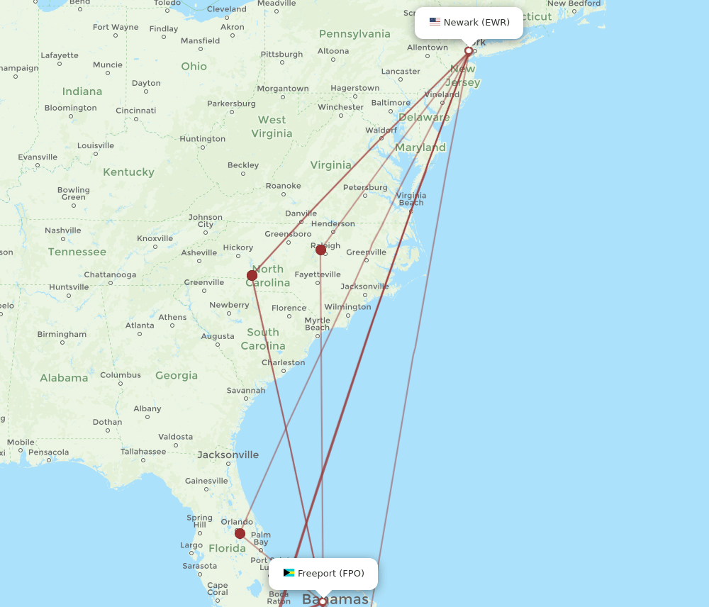 FPO to EWR flights and routes map