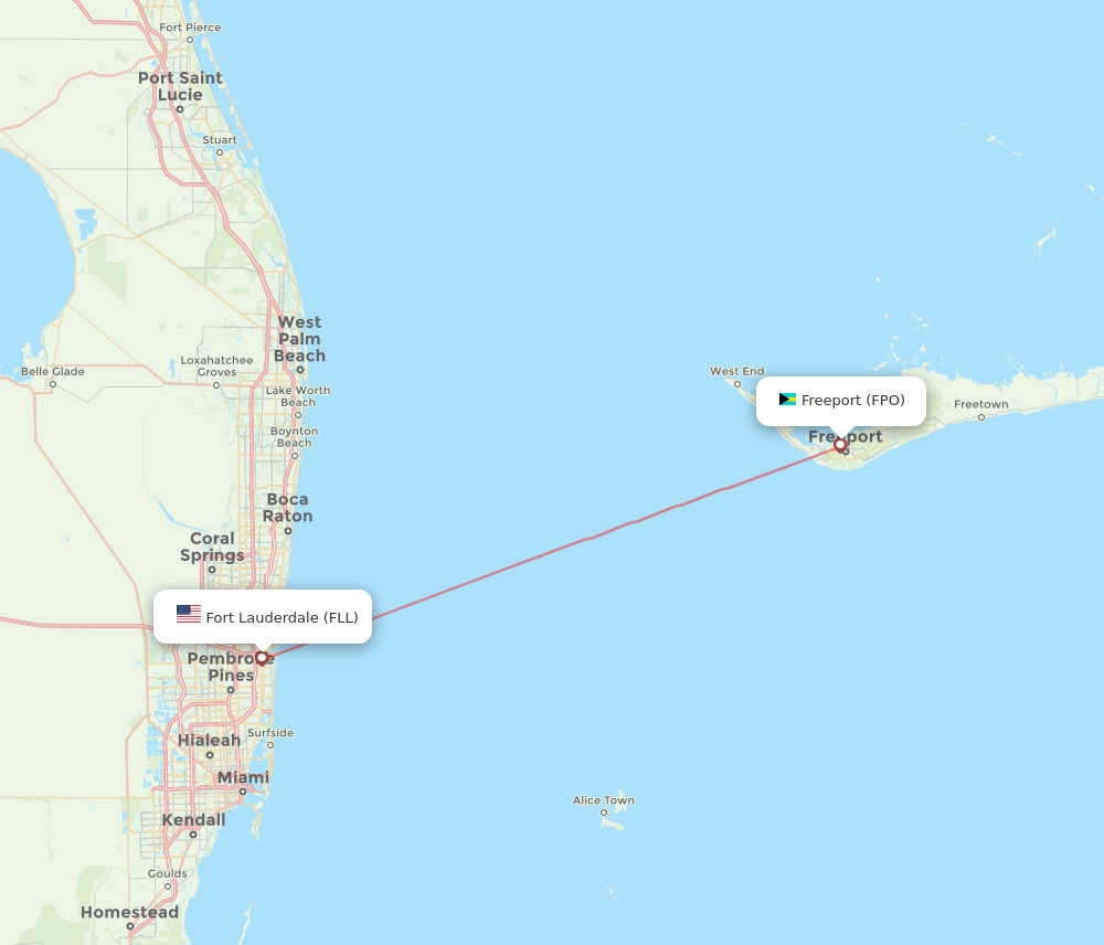 FPO to FLL flights and routes map
