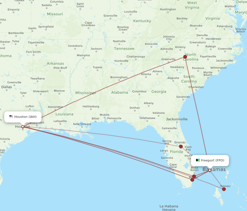 FPO-IAH flight routes