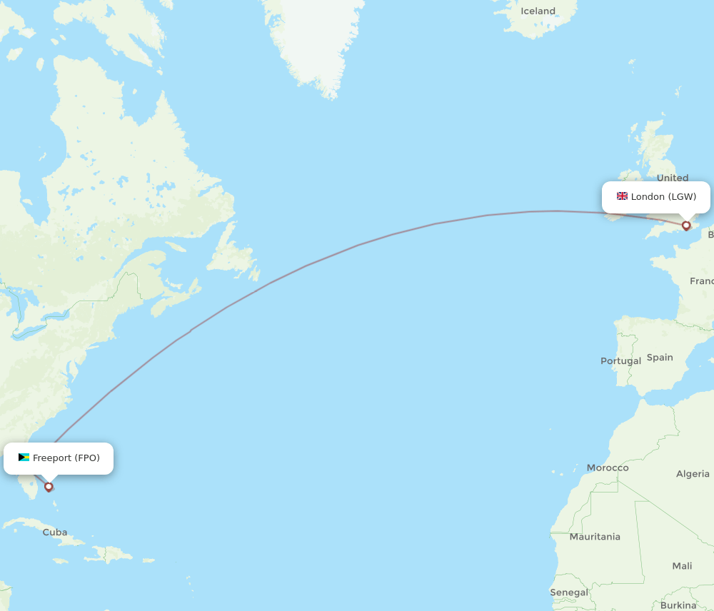 FPO-LGW flight routes